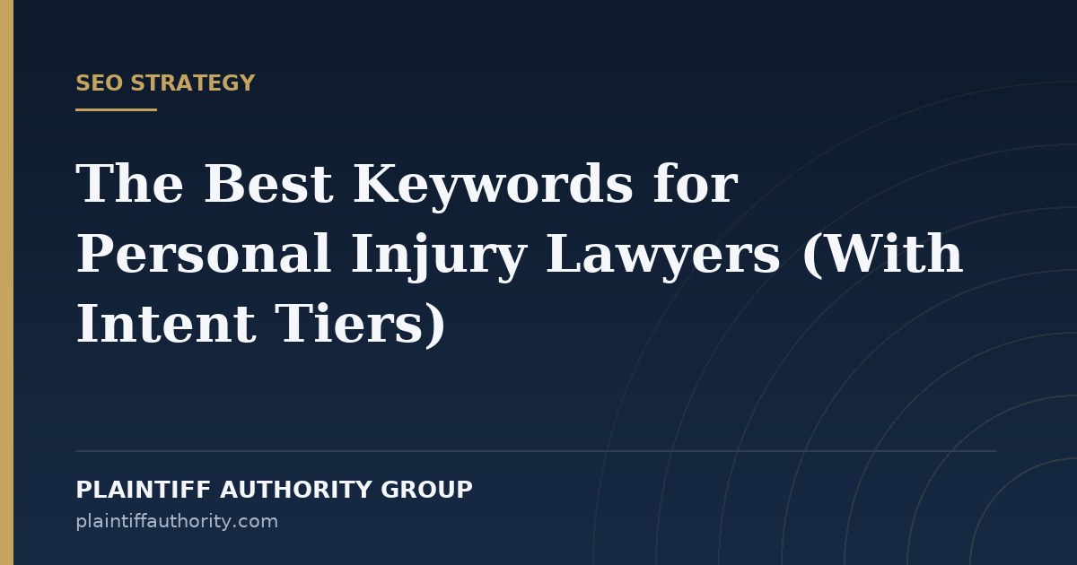 Spreadsheet of legal search terms grouped into intent tiers on a laptop screen