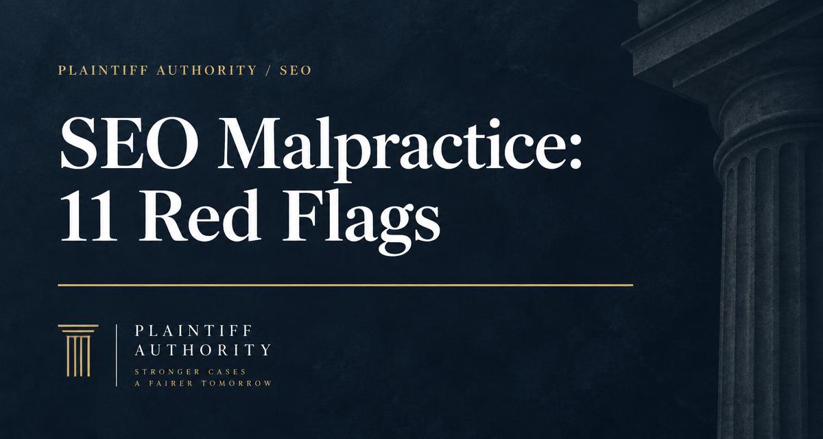 Magnifying glass over a law firm SEO performance report highlighting warning indicators